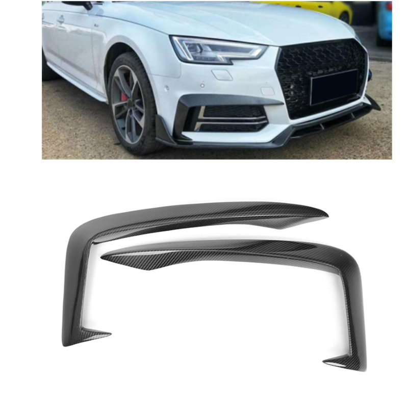For Audi A4 B9 A4l Sports 2017 2018 2019 2pcs Carbon Fiber A4 B9 A4l Front Fog Lamp Fin Splitters Air Vents Trim Canards 
