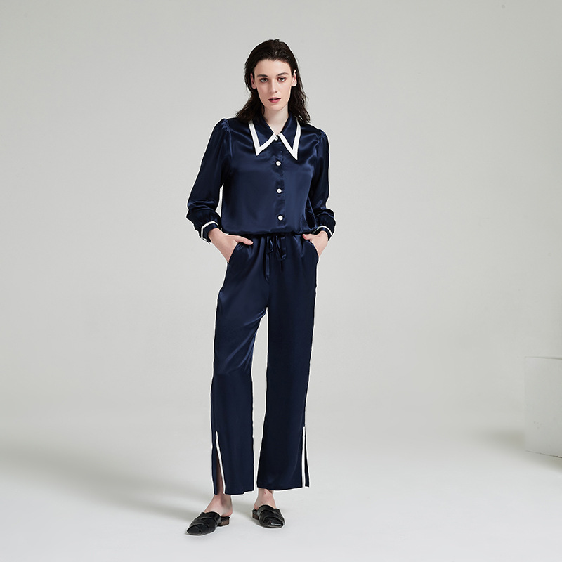 2022 New Design 100% Mulberry Pure Silk Pajamas French Style Silk Pajamas Suit Women's Home Clothes 
