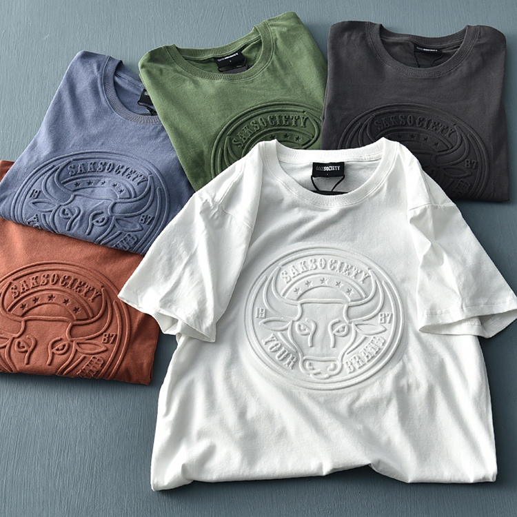 Wholesale Premium Cotton Embossed T Shirt Fit Men's T-shirts Custom Fashion Embossed Clothing 
