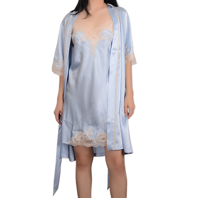 Women's Silk Pajamas Robe And Dress Silk Sleepwear 