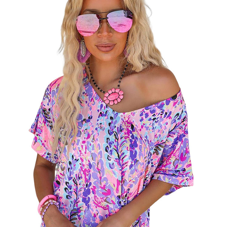 Wholesale Summer Colorful Tie-dye Casual Loose Women T-shirt Tops 