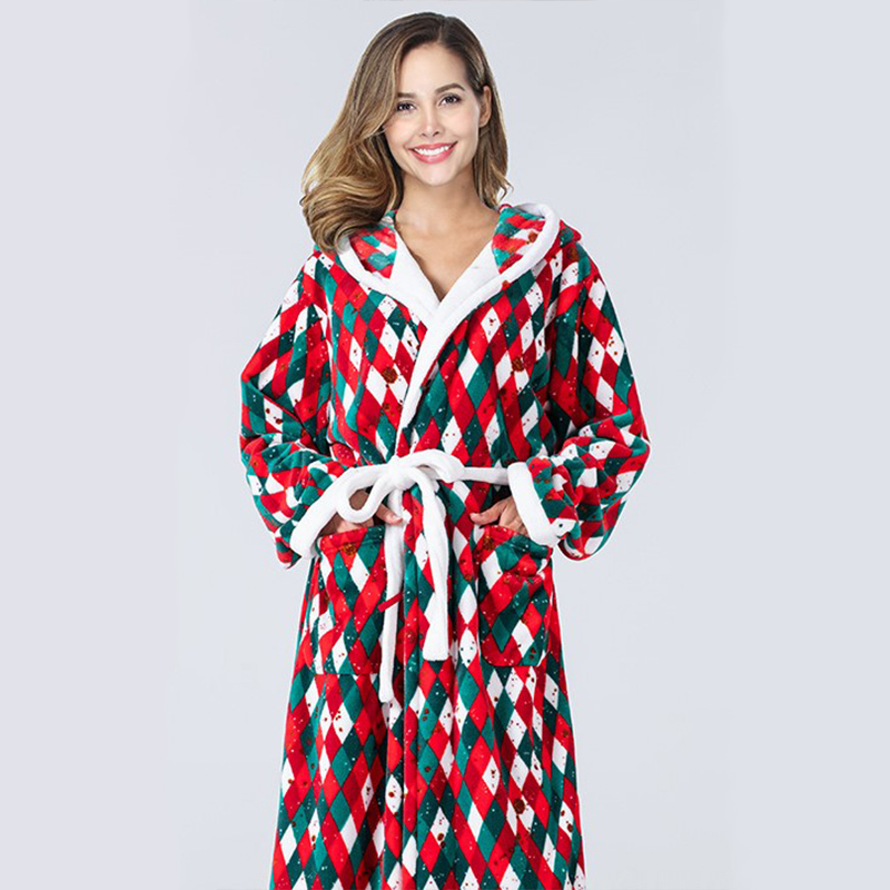 Custom Printed Flannel Womens Bathrobe Women's Sleepwear Soft Warm Night Gown With Pockets Plush Autumn And Winter Women's Robes 