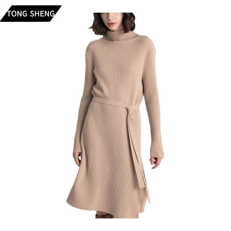 Tong Sheng Designed Winter 2020 Girls' Knit Plus Size Ladies Pure Cashmere Pullover Luxury 100%cashmere Women's Dress 