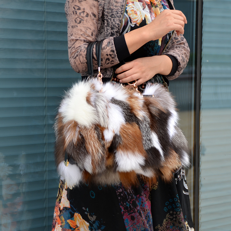 2022 Fashion New Handbag Fox Fur Cowhide Fur Leather Women Bag Mink Fur Ladies Bag 