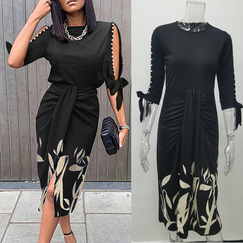Fashion Hollow Out Party Club Office Lady Floral Print Plus Size Dress Women's Clothing Casual Dresses 