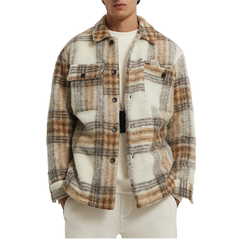 Custom Oem Men's Street Wear Outfit Cold Winter High Quality London Stylish Plaid Flannel Jackets Oversized Wool Shirt Jackets 
