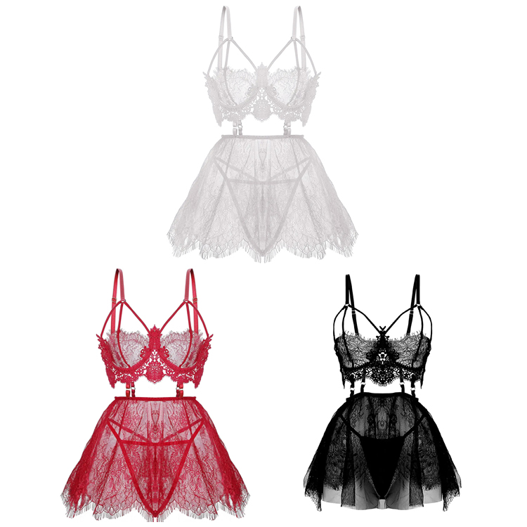 Plus Size Lingerie For Women Lace Black Babydoll Sexy Mesh High Waisted Nightdress Strappy Exotic Sleepwear 