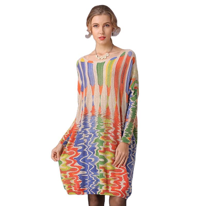 High Quality Wholesale Women's Autumn Oversize Batwing Sleeve Hand-painted Screen Print Pullover Sweater 