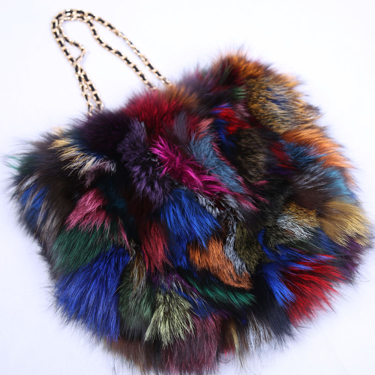 Stocking Bag Small Fluffy Skull Charm Silver Shoulder Shopping Real Fur Handbag 