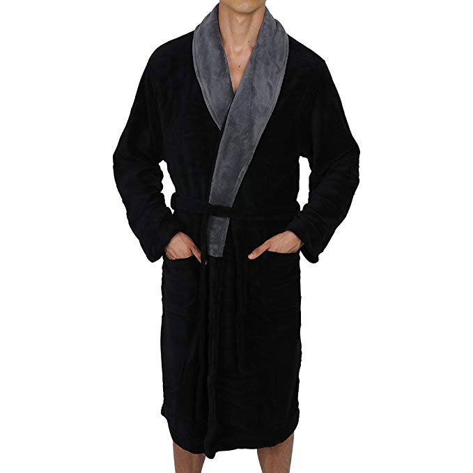 Men's Flannel Robe Sleepwear Bathrobe Nightgown 