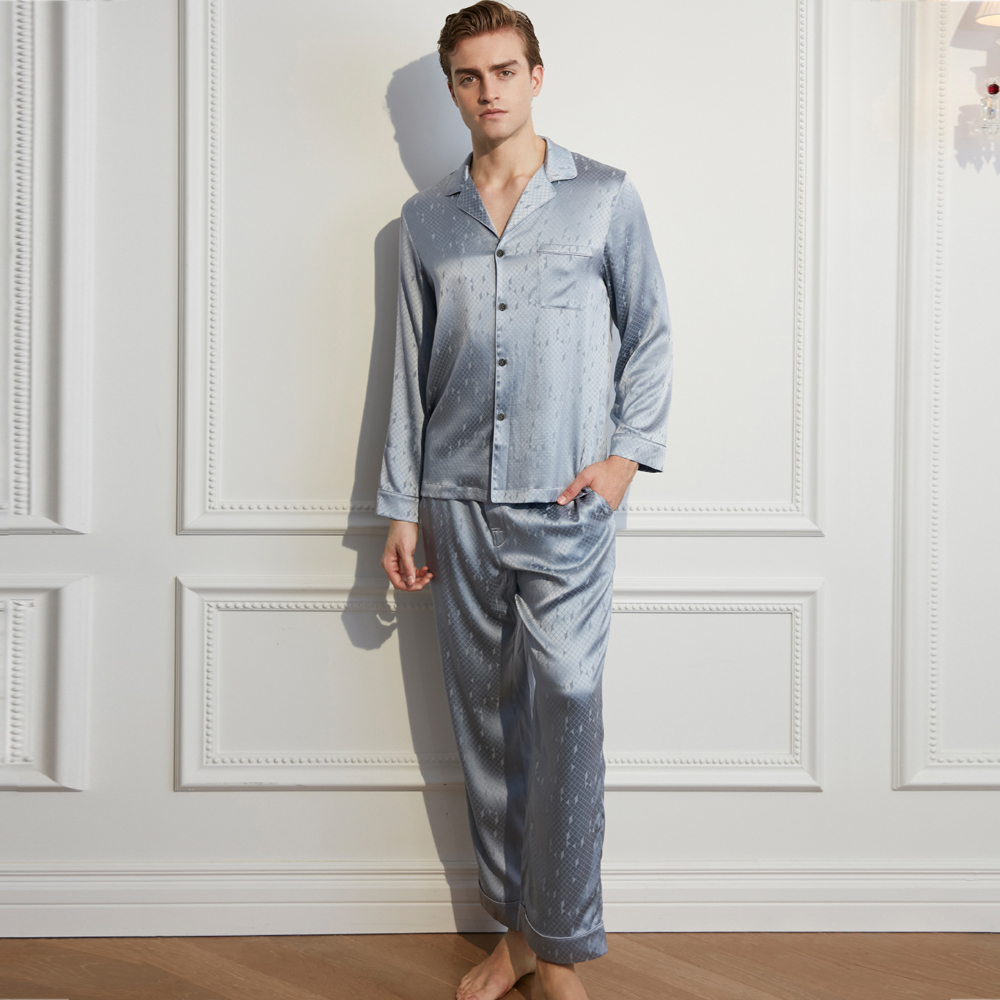Long Sleeve 100% Pure Silk Lounge Sleepwear Pyjamas Home Clothes Mens Pajamas Set Custom Men's 2 Pieces Night Sleepwear 