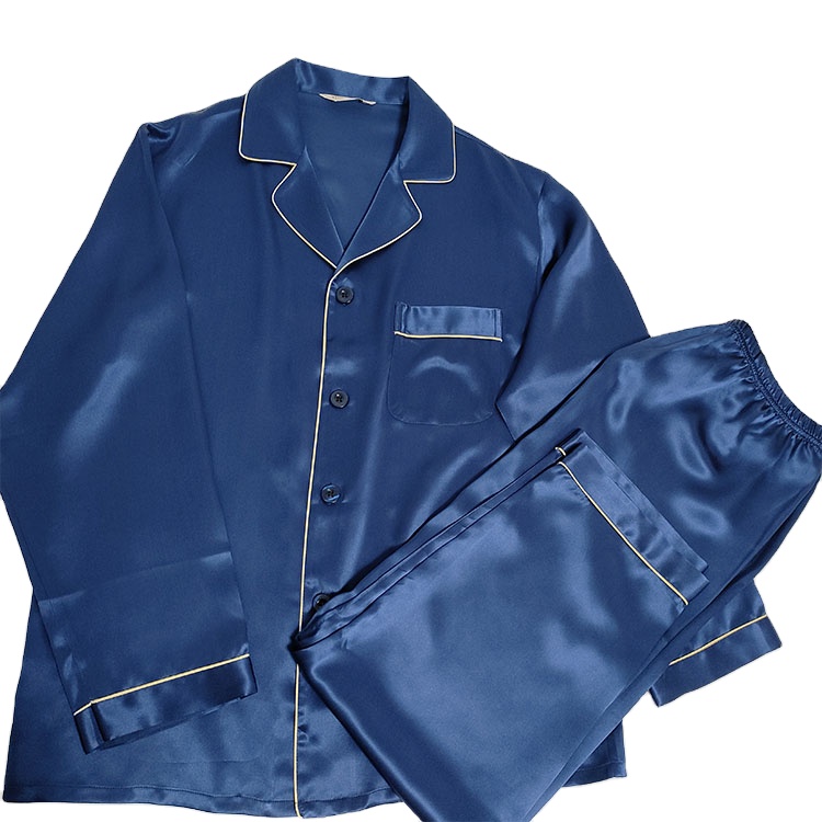 100% Silk 19mm Blue Home Silk Pajamas Men's Silk Pajamas Sleepwear For Men 