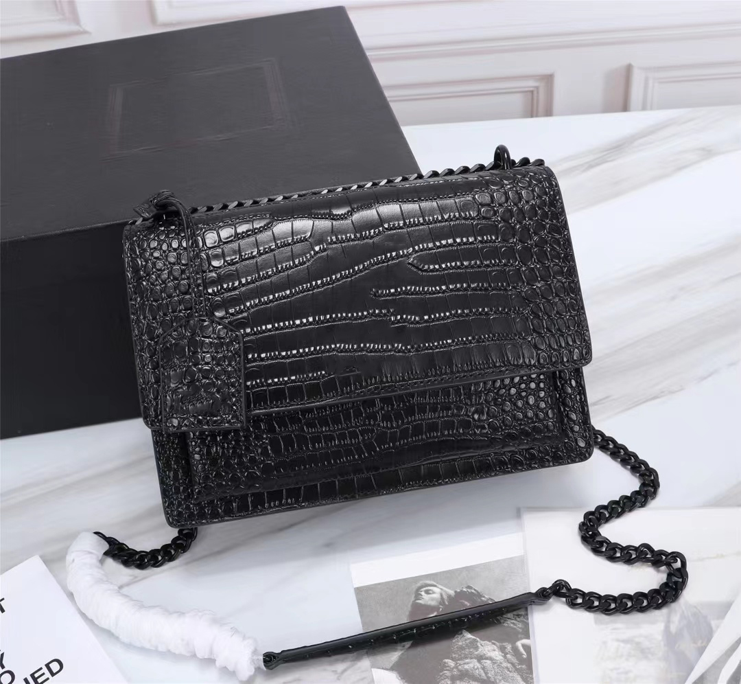 Crocodile Pattern Sunset Leather Women's Shoulder Bag Ladies Zipper Messenger Bag Chain Organ Bag Luxury Designer Brand Handbags 