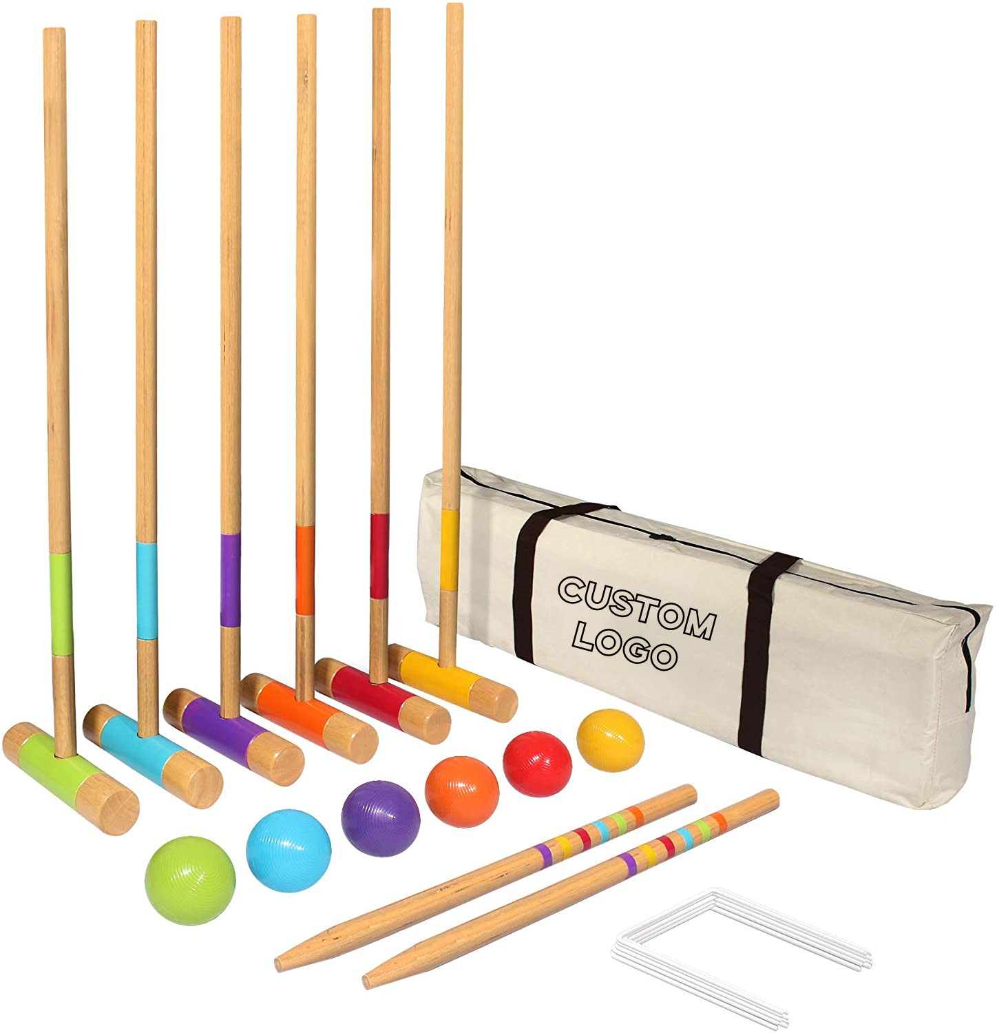 Croquet Backyard Lawn Beach Yard Six Player Wooden Mallet Sports Outdoor Equipment Gateball Stick Croquet Set 
