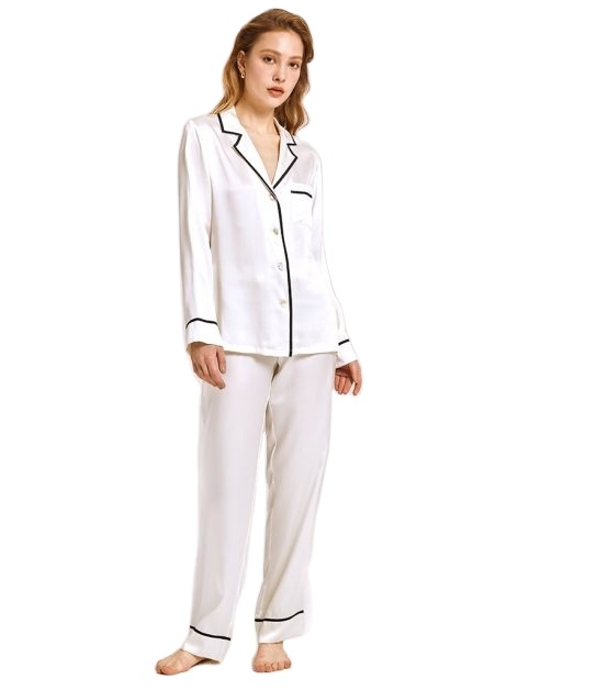 2022 Oem/odm 100% Mulberry Pure Silk Pajamas Set With Fancy Viscose Grosgrain Tape For Women 