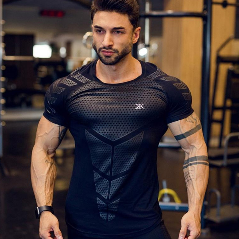 New Design Men Compression T-shirt Men Sporting Skinny Tee Shirt Male Gyms Running T-shirt Fitness Short Sports Men T-shirts 