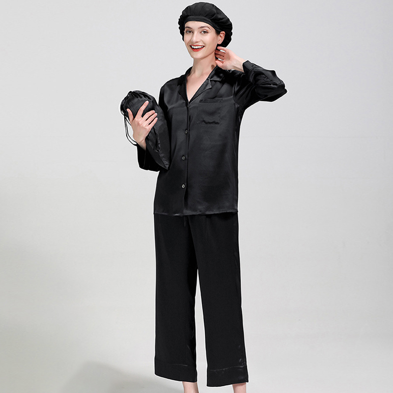 Organic Pure Long 19 Momme 100% Mulberry Silk Pajama Set Luxury Women's Silk Pjs 