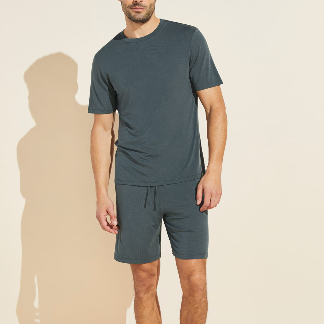 Source Factory Bamboo Cotton Men's Sleepwear Pajamas Summer Short Sleeve Shorts Set Night Wear Men Pajama Set 
