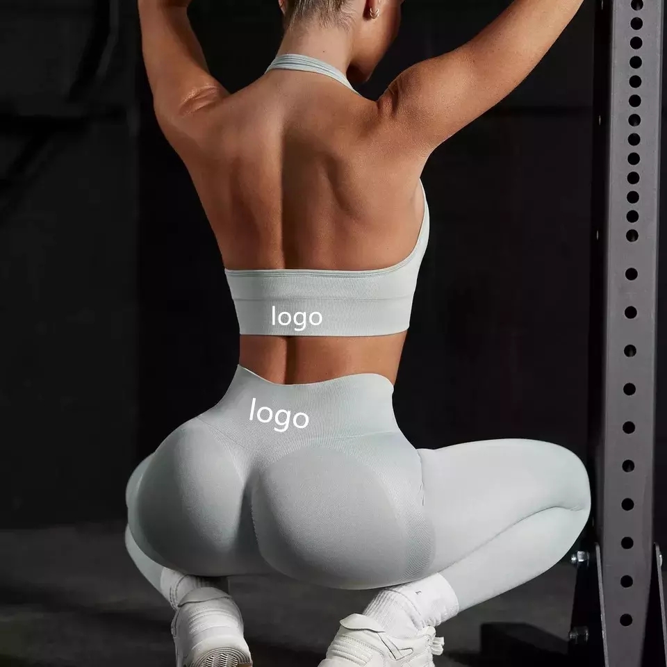 Fitness Sportswear Workout High Waist Activewear Gym Seamless Halter Sports Bra Nylon 2 Piece Yoga Activewear Set For Women 