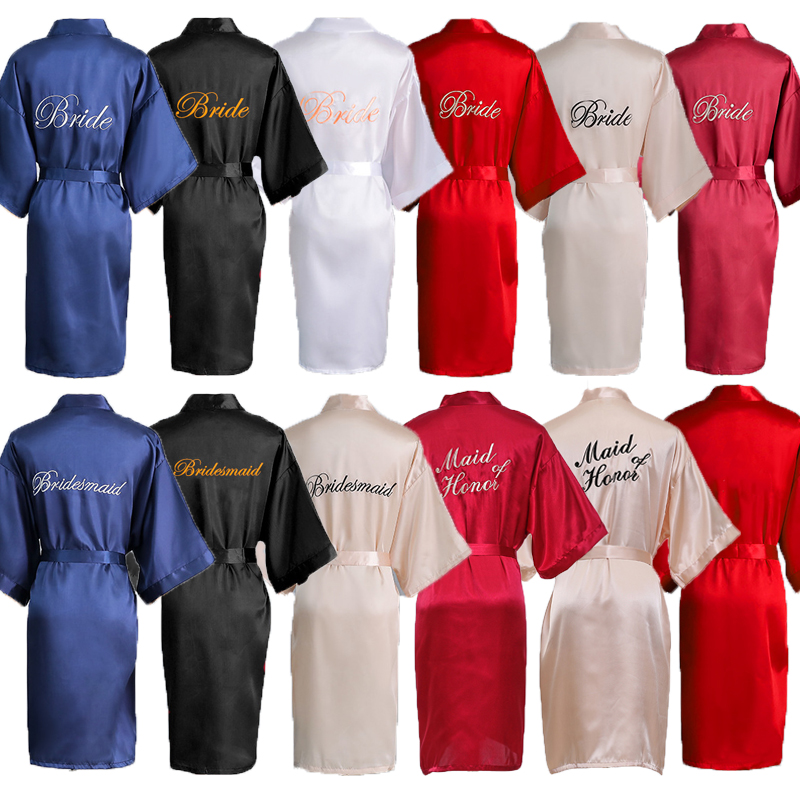 2022 Custom High Quality Femme Ladies Women Pajamas Bride Satin Silk Bath Kimono Robes Sexy Bridesmaid Robes Women's Sleepwear 