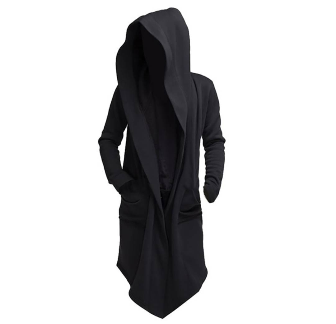 New Autumn And Winter Cotton Cardigan Cloak Solid Color Hooded Long Men's Trench Coat 