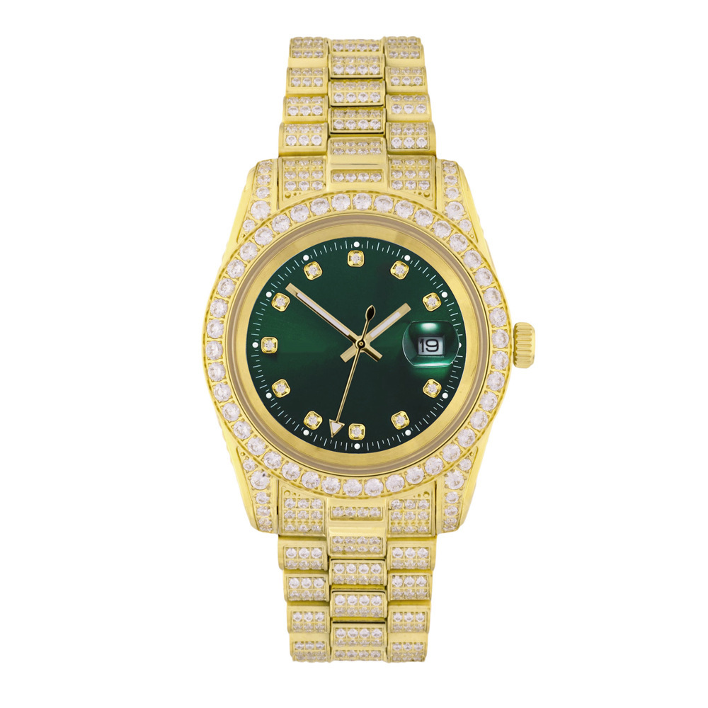 Gold Wristwatch High Quality Hottest Men Luxury Band 40mm Unique Calendar Stainless Steel Cz Diamond Watches 