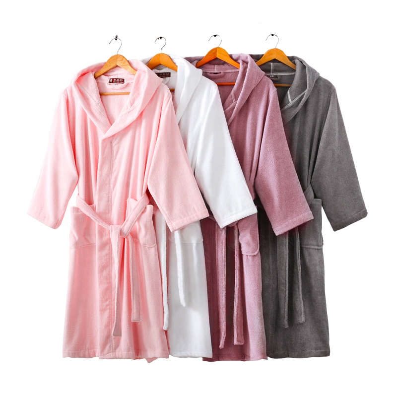 Hotel Hooded Women's Men's Cotton Bathrobe Fluffy Plush Soft And Warm Long Bathrobe 