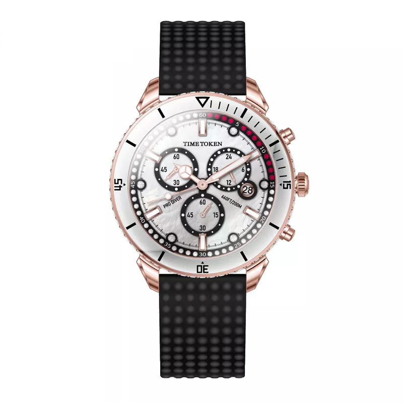 Time Token Top Quality Men's Watch Waterproof Black Silicone Strap 200m Dive Chronograph Luminous Watches For Men Quartz Watch 