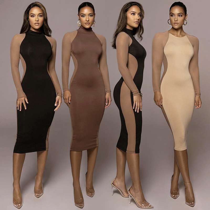 Fall Clothing Patchwork Office Dresses Women Formal Work Women Long Dress Fashion 