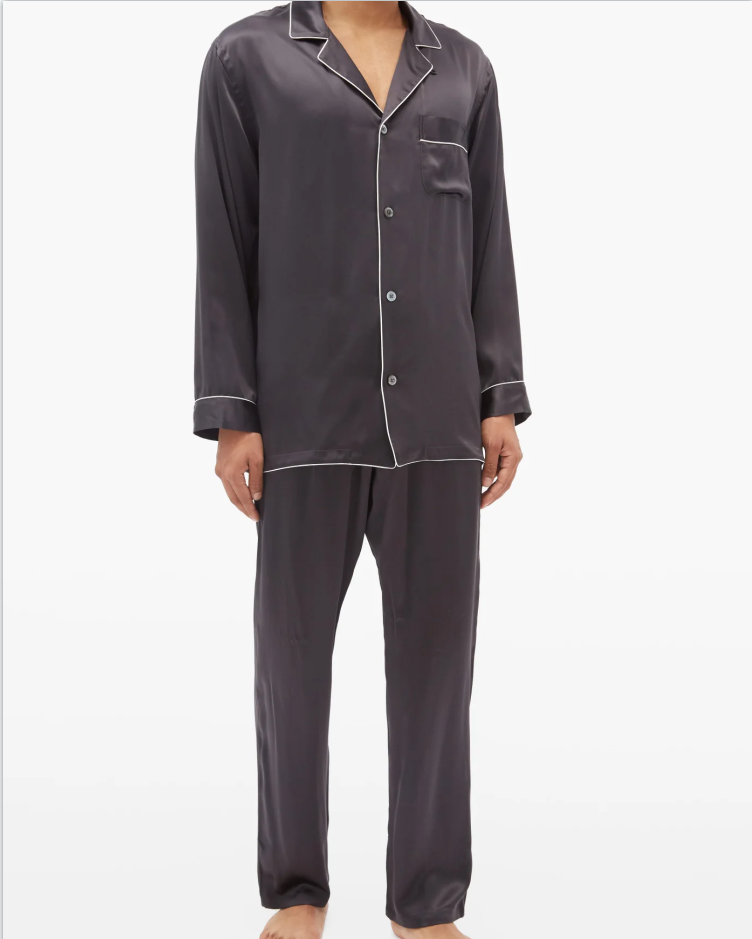 100% Pure Silk Men's Pajamas Luxury Solid Color Silk Sleepwear For Men 