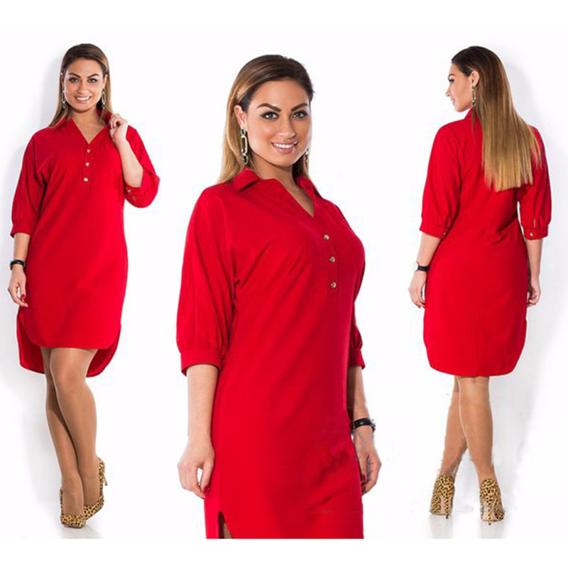Fashion Women's Clothing Plus Size Summer Autumn Large Size Shirt Dress Turn Down Collar Split Dress Blue Sexy Irregular 