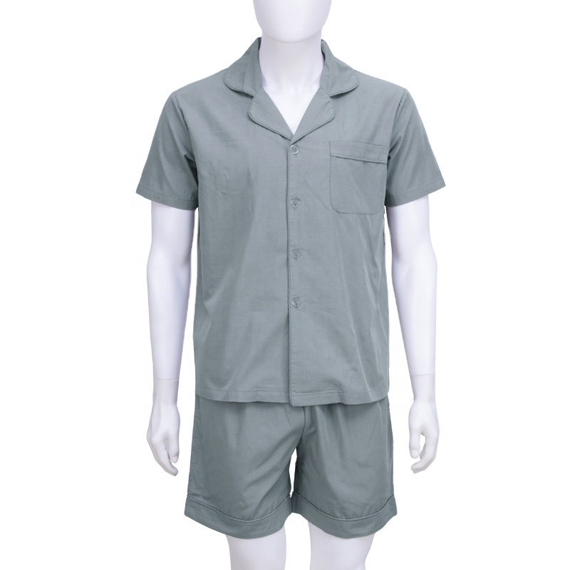 Custom Logo Soft Anti-odor Sleepwear Pure Silver Fiber Men Short Pajamas Set 