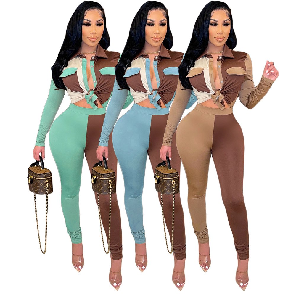 2022 Women Long Sleeves Two Piece Pant Sets Outfits Clothing Print Top And Pants Fashion Tracksuit Clothing Women Two Piece Set 