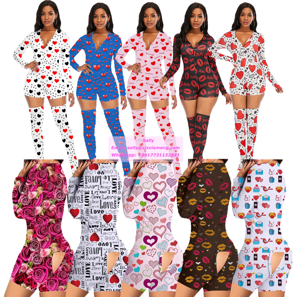 Custom Pyjamas Valentine Onesie Pjs Women Sleepwear Nighty Nightgown Sexy Valentine's Day Onesie Adult Pajama Onesie For Women 