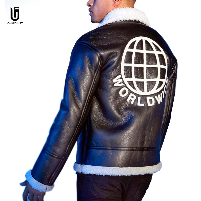 Men's Cold Winter Fashion Retro Streetwear Leather Custom Embroidery Windbreaker Fleece Lining Motorbike Jackets 