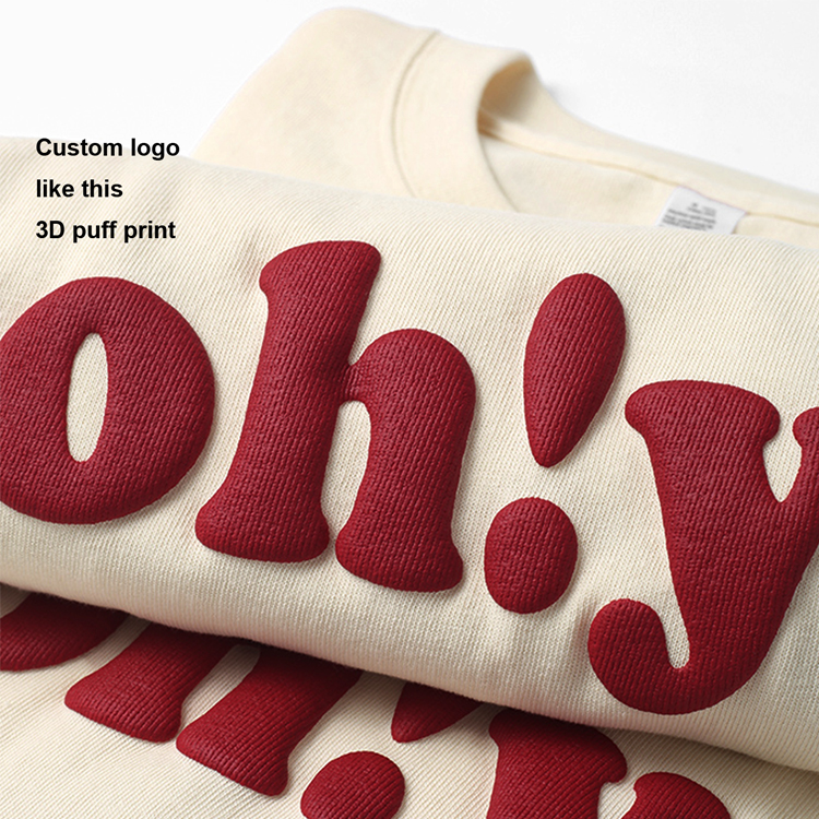 Custom Wholesale High Quality Foam Printing T Shirt 100% Cotton Unisex Round Neck Oversized Tee Men's Puff Print Tshirt 