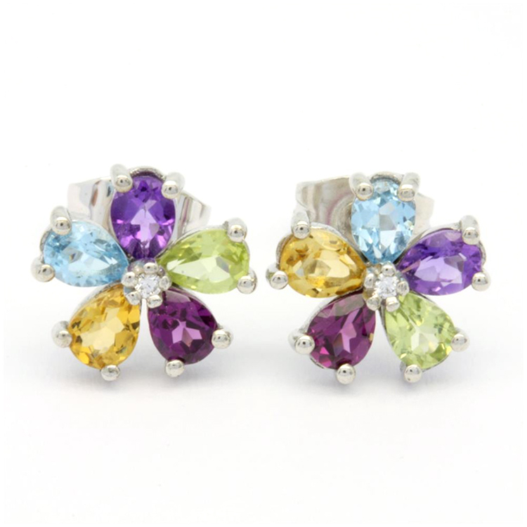 18k 14k 9k White Gold Luxury Flower Diamond Colorful Earrings Jewelry Set Gift For Lady 