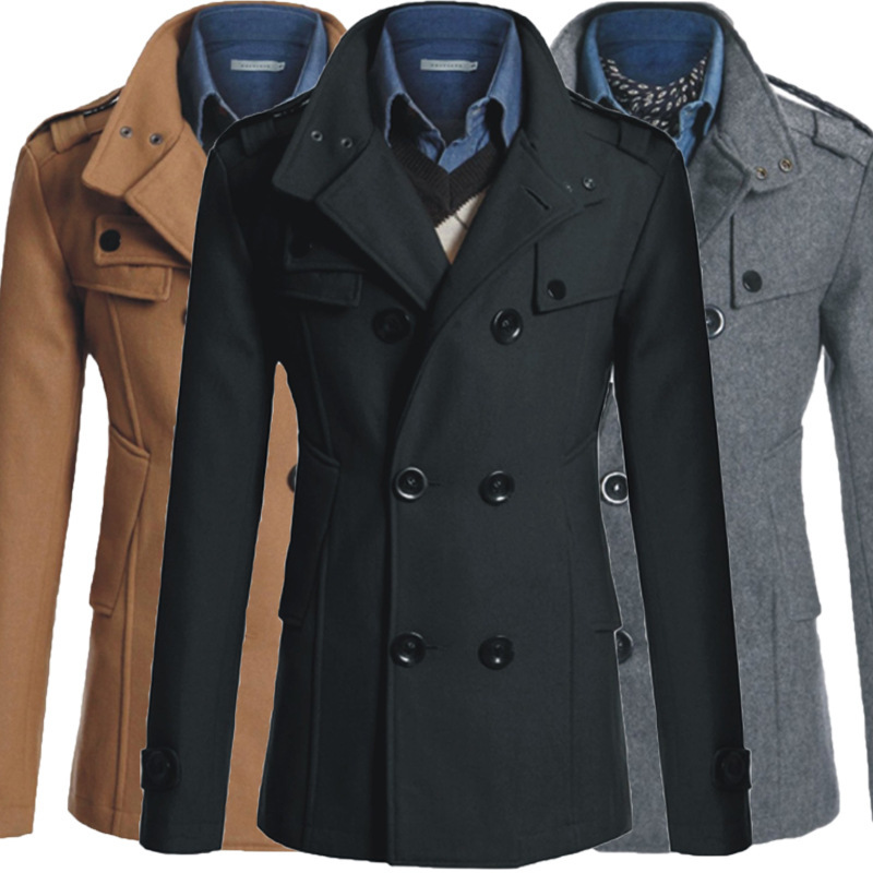 New Men's Windbreaker Autumn And Winter Lapel Woolen Coat Double-breasted Woolen Coat Cold-proof Warm Men's Coat 