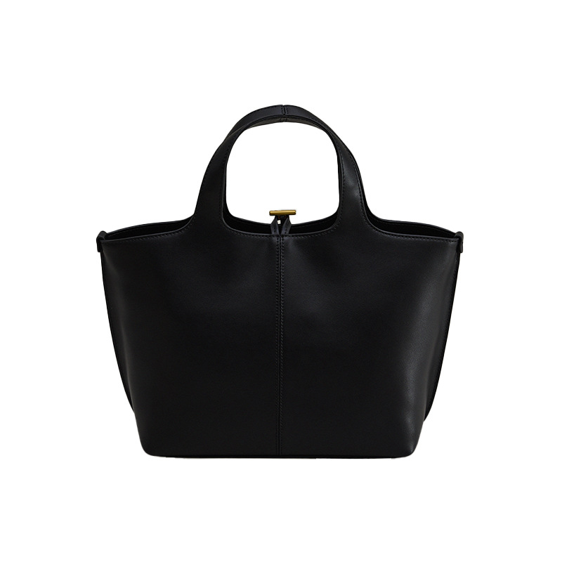 2022 The Latest Soft Leather Fashion Simple Black Leather Tote Women's Bag Designer Temperament Handbag 