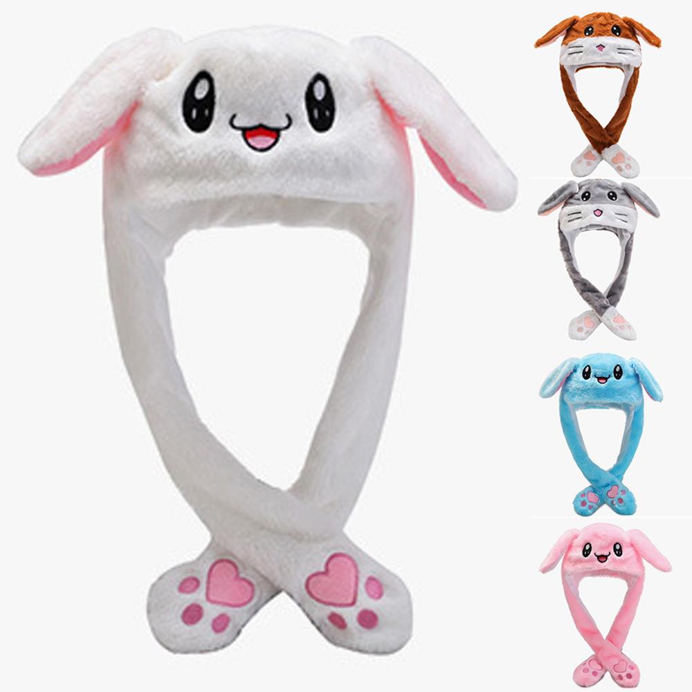 Yiwu Allo Kawaii Kids Rabbit Hat Led Lighting Peluches Stuffed Animals Toys Bunny Airbag Moving Ear Hat 