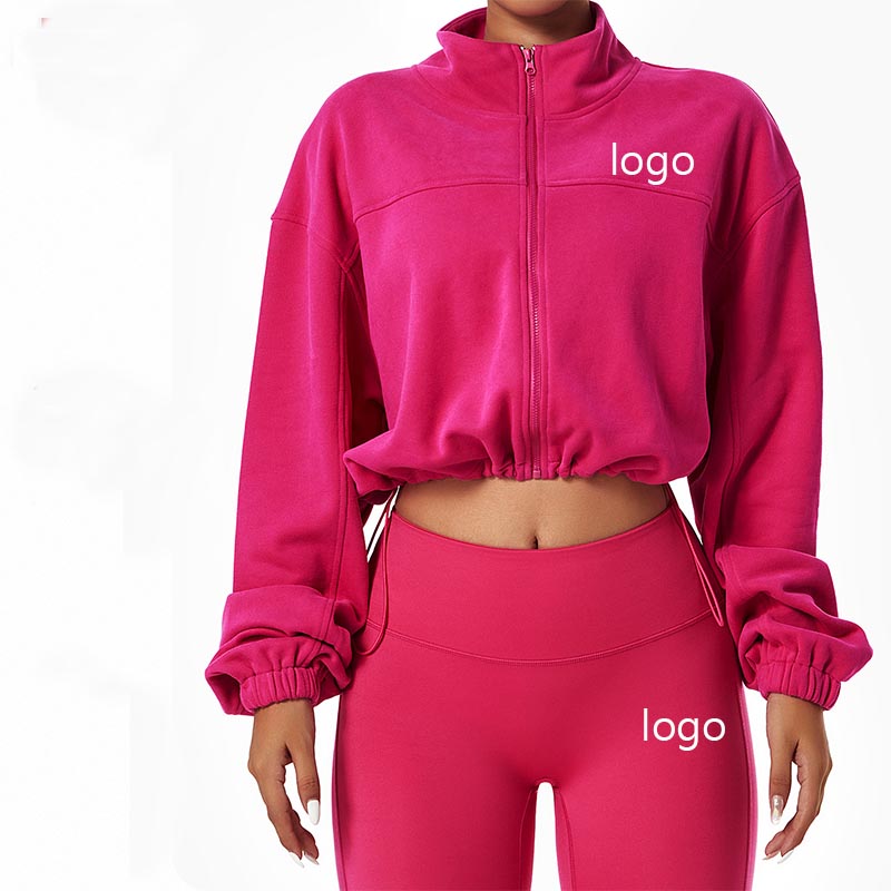 Custom Women's Sportswear Ladies 2 Piece Set Full Zip Up Sweatshirts Crop Fitness Gym Yoga Pants Sets 