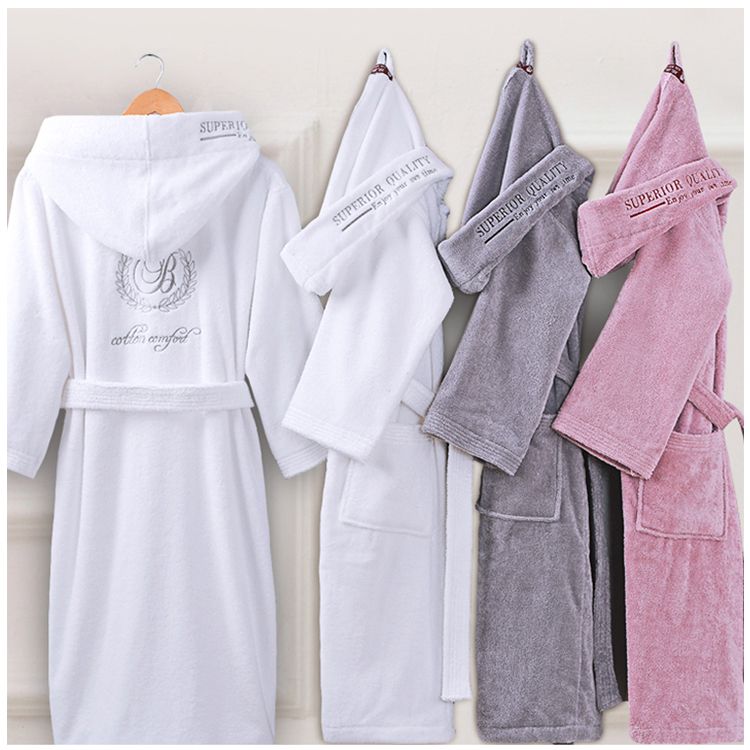 Hooded Terry Cloth Robes Womens Bathrobe Fleece Bathrobe Robe 2021 Womens Men's Sleepwear 100% Cotton Hotel Bathrobe With Hood 