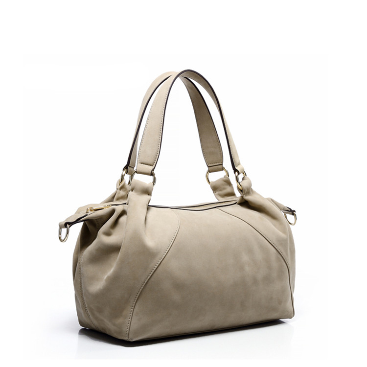 Fashion Casual Ladies Suede Leather Handbag Apricot Real Leather Women Travel Tote Bag 