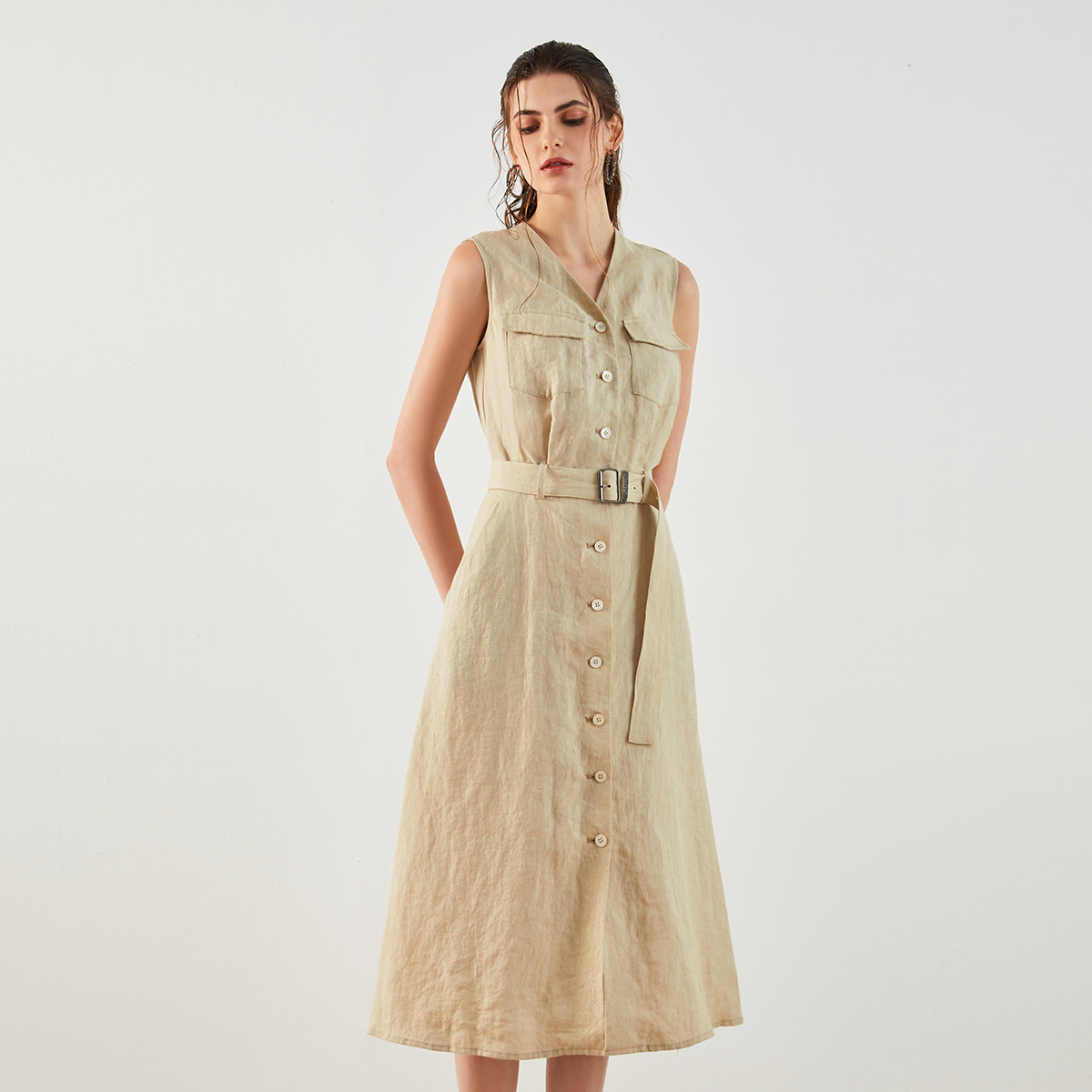 Luxury Women's Clothing Boutique Clothes Ladies Dresses Premium 100% Ramie Long Dress Supplier for Women