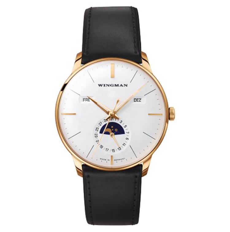 Men's Multifunction Day/date Moon Phase Watch Genuine Leather Strap Business Retro Mechanical Men's Watch 