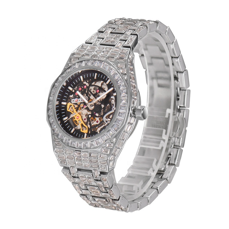 Dr. Jewelry 2022 New Hip Hop Stainless Steel 3a+ Zircon Diamond Luxury Brand Iced Out Cz Mechanical Watch For Young Men 