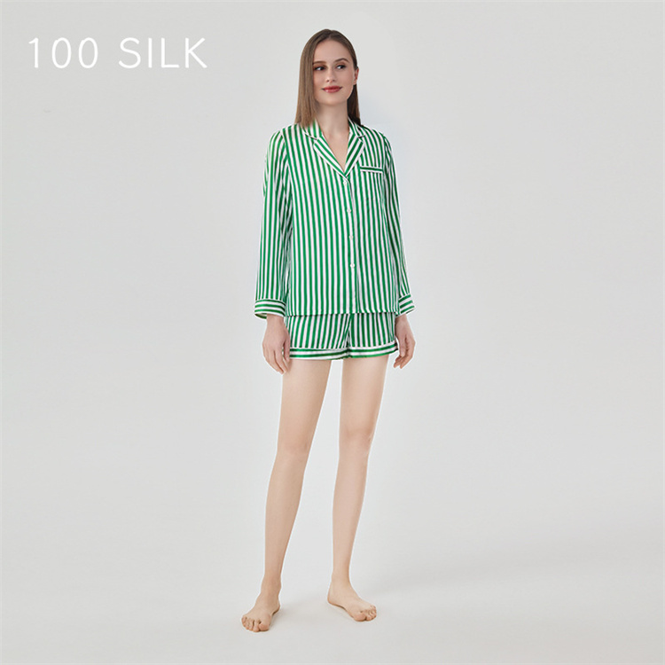 Wholesale Summer New Striped V-neck Short Section Pajama Women Silk Sleepwear For Woman Silk Women's Sleepwear 
