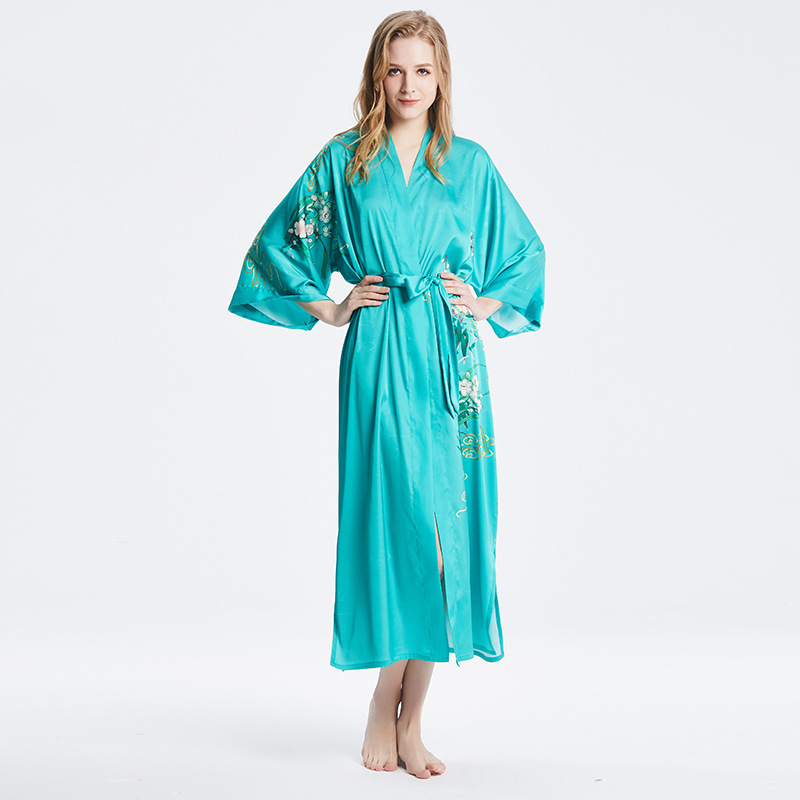 Women Kimono Robes Mulberry Silk Saris Robe Floral Bathrobe Soft Sleepwear Belt Ladies Beachwear Loungewear 