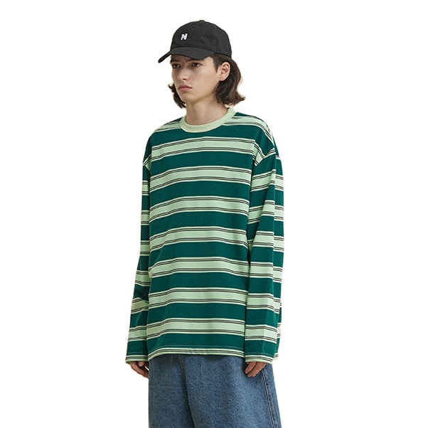 2022aw New Mens Striped Shirt 280gsm Long Sleeve Tee Shirt Quality 280 Gsm Loose Fit Cotton Crew Neck Stripe T Shirt 
