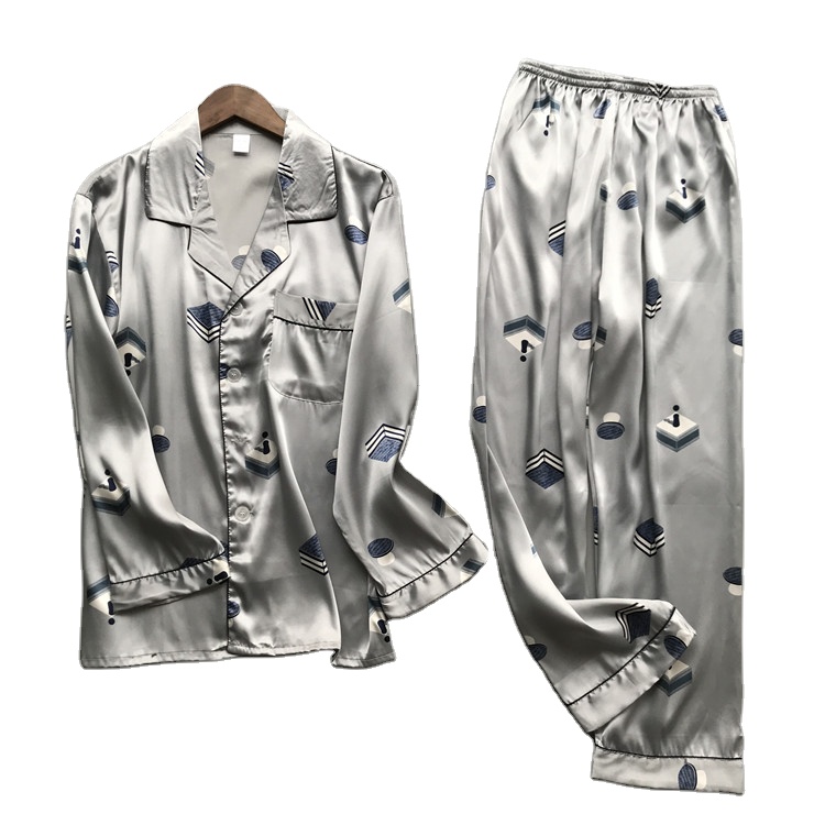 New Arrivalcustomize Printing Long Sleeve Long Pants Men Pj Sets Strap Satin Silk Pajamas Comfortable Breathable Men's Sleepwear 